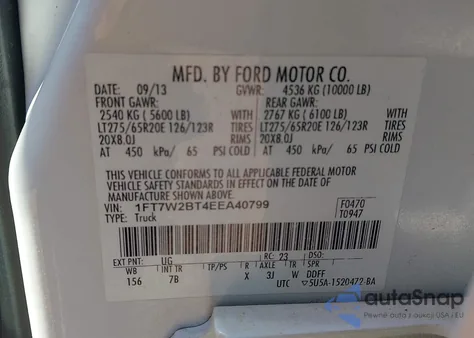 2014 Ford F-250 Lariat z USA, uszkodzony, nr VIN 1FT7W2BT4EEA40799